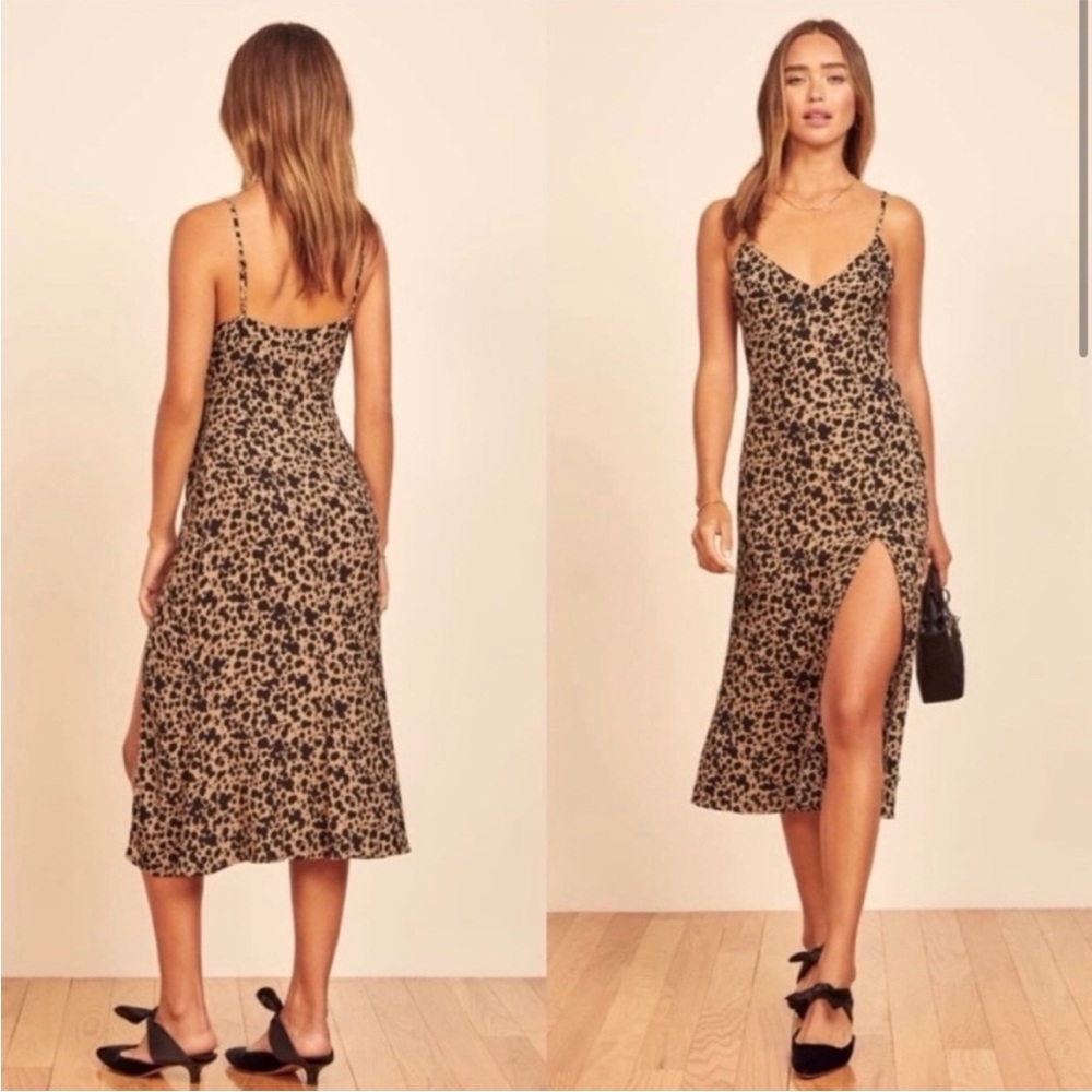 Reformation Crimini Leopard Slit Midi Dress Size 0